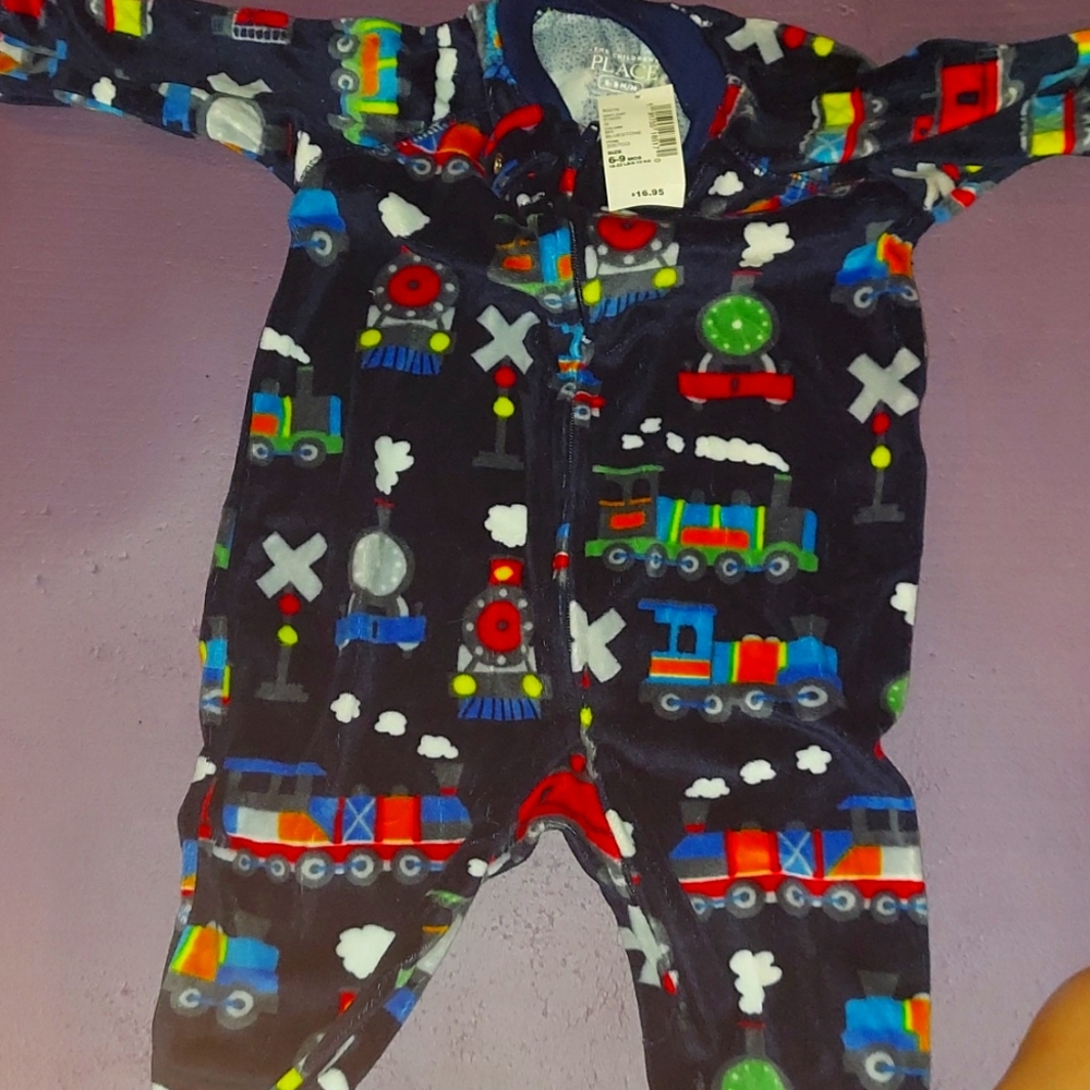 6-9 month onsie for baby boy trains